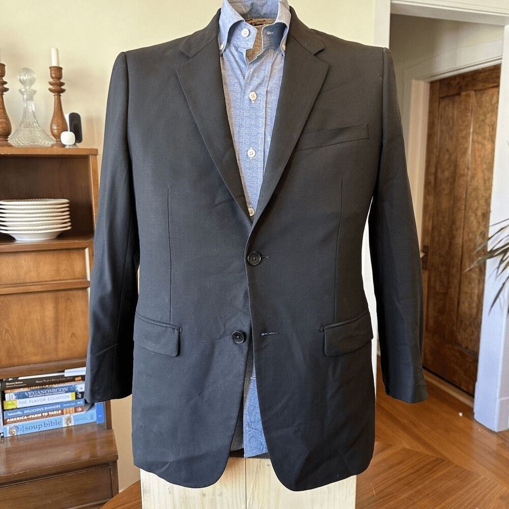 Calvin Klein Slim Fit Macy's 38S Wool 2 Button Black Suit Blazer Jacket Short